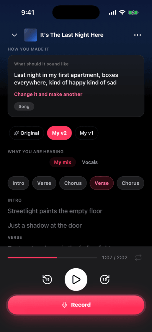 A finished slapz song, with read-along lyrics timed to the recording.